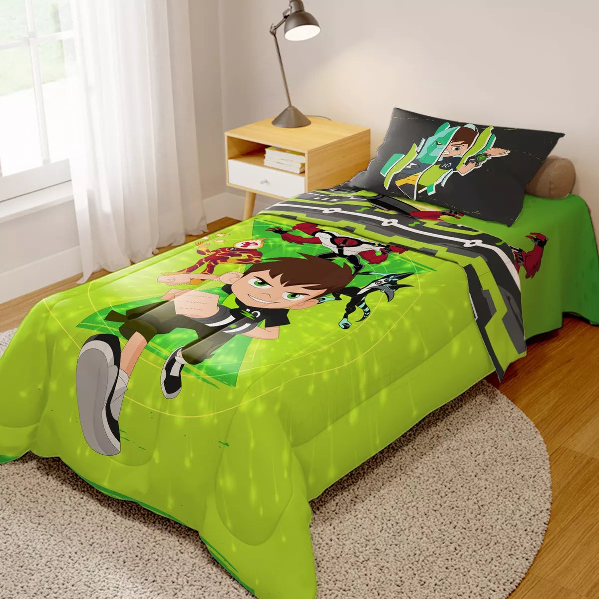 Edredom Infantil Solteiro Ben 10 Cor Verde Desenho Do Tecido