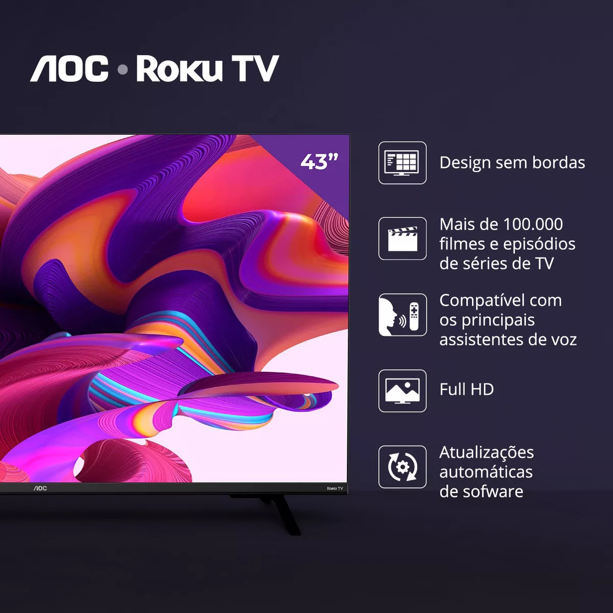 Smart Tv 43'' Full Hd Com Roku Tv 43s5135/78g Aoc Bivolt