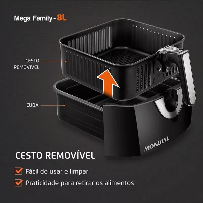 Fritadeira Air Fryer Afn-80-bi 8 Litros 1900w Mondial Cor Preto/Inox 110V