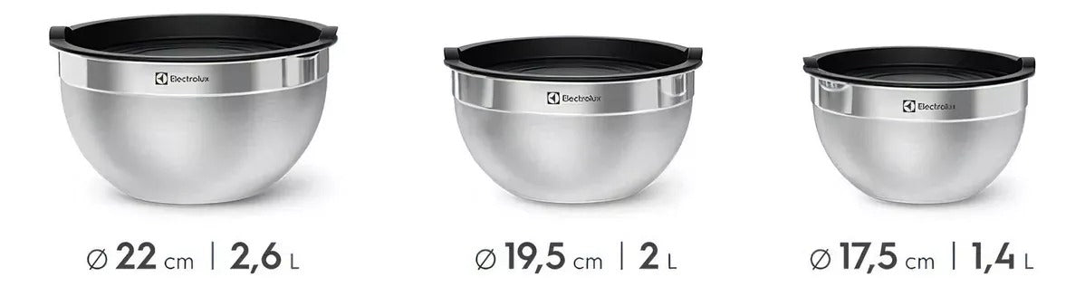 Conjunto Bowls Tigelas Inox Com Tampa Plástica - Electrolux