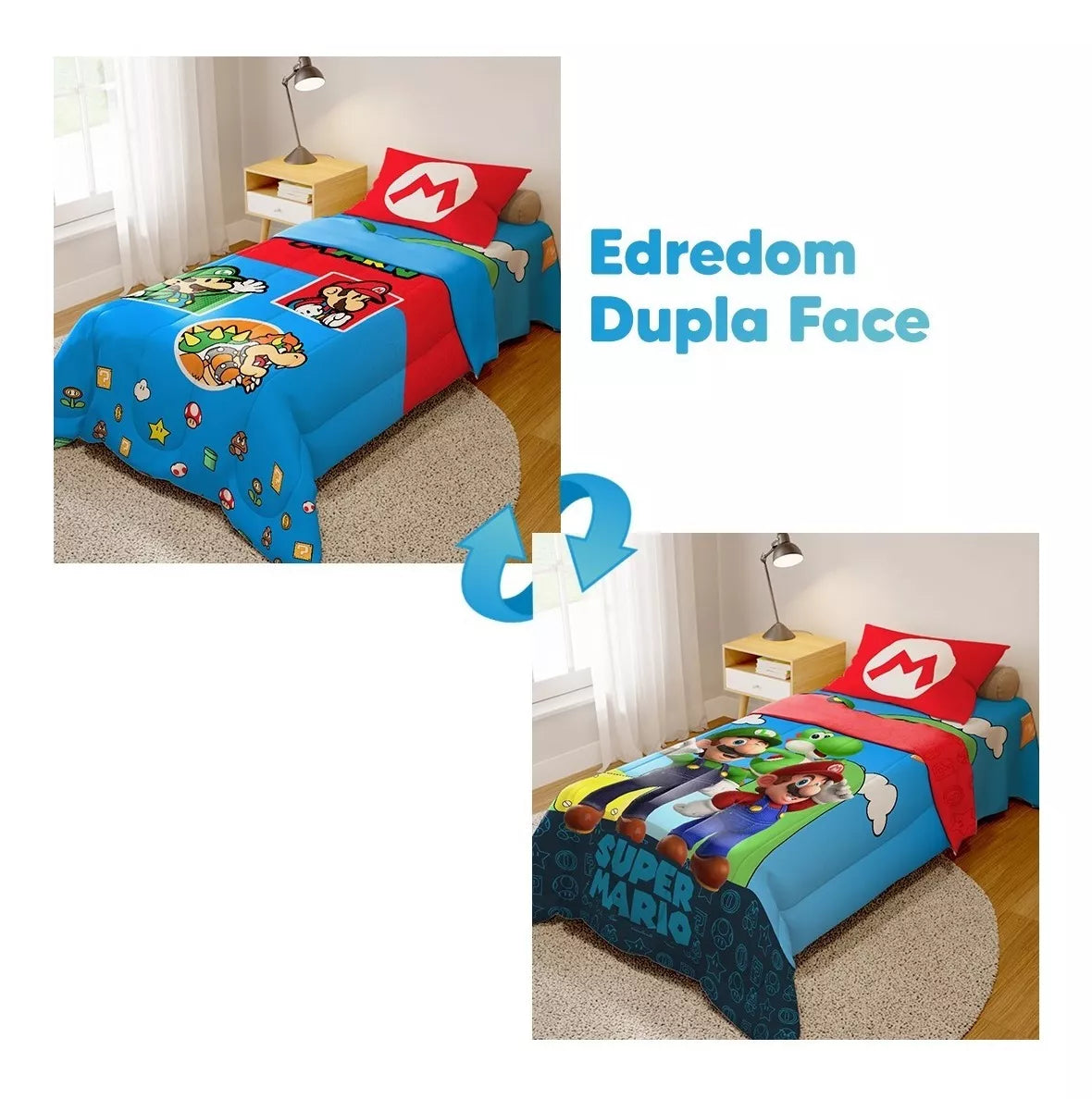 Jogo De Edredom Infantil Dupla Face Super - Mario