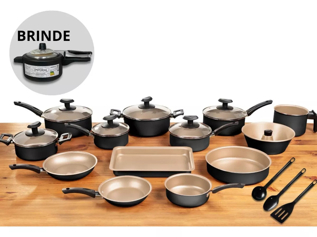 Conjunto Panelas 17 Pc Antiaderente Brinde Panela Pressão